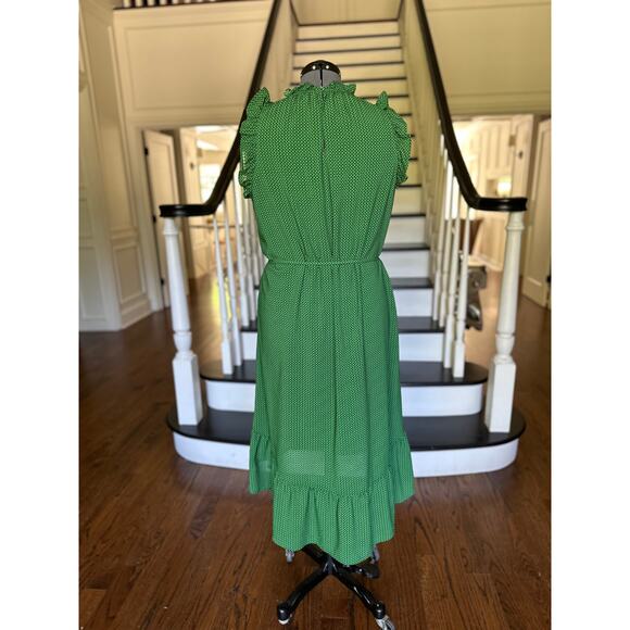 Green Polka Dot Chiffon Ruffle Dress Spring Summer Office Church Modest Travel - Picture 4 of 11